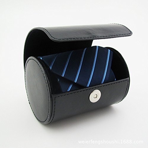 Fosinz Krawatten Box PU Leder Zylinder Form Krawattenetui für Männer-3.1\x4.3\ schwarz