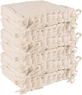 Nicola Spring Dining Chair Cushion Seat Pad Square Padded French Mattress - Cream - Pack of 6