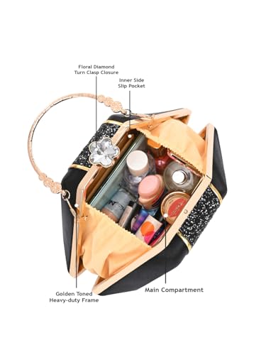 Image of TOOBA Handicraft Women's Beautiful Bling Box Clutch Bag | Evening Bag, Bridal Purse & Party Handbag | Wedding & Special Occasion Clutch (Mix Pyramid)