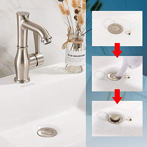 REGALMIX Vessel Sink Drain, Bathroom Faucet Vessel Sink Pop Up Drain Stopper without Overflow Brushed Nickel, Built-In Anti-Clogging Strainer,Fits Standard American Drain Hole1-1/2" to 1-3/4",R085B-BN