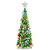 N&T NIETING Pop Up Christmas Tree with Lights & 25 Balls, 3Ft Collapsible Green Tinsel Xmas Tree Decorations, Pencil Christmas Tree Skinny Tree for Holiday Xmas Home Office Decor, Green