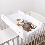 Baby Hard Base Changing Mat/Top Changer 80x50 cm fits 140x70 cm Cot Bed Unisex Wedge Anti Roll Nappy Newborn Baby Waterproof Changing Mat with Raised Edges (Forest Friends)