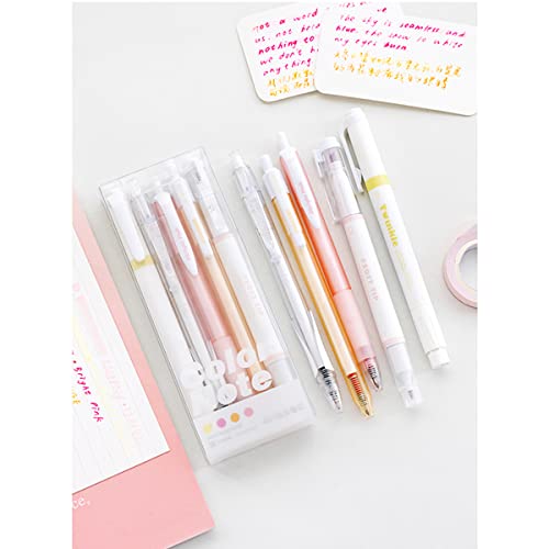5Pcs Pastel Gel Ink Pen Set,3Pcs Black Ink Pens With 2Pcs Highlighter For Writing,Cute Retractable Gel Ink Pens,Kawaii School Pens For Writing Journaling Taking Notes. (Yellow) #TOP2