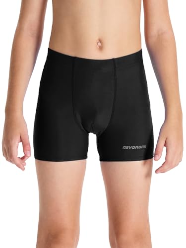 DEVOROPA Youth Boys Swim Shorts Square Leg Swimsuit Nylon Swimming Boxer Brief UPF 50+ Black L