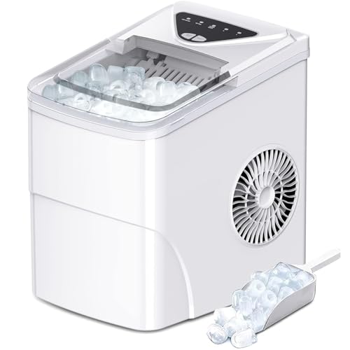 Cobuy Self-Cleaning Ice Machine Countertop, 9 Cubes Ready in 6 Mins, 12KG in 24Hrs, Portable Ice Maker Machine for Home Kitchen Office Bar Party, White