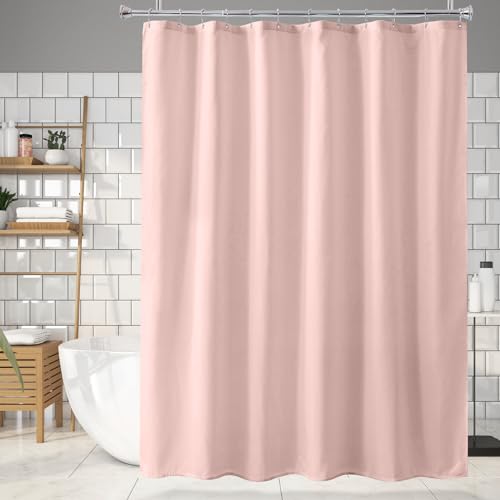 Image of Amazer Blush Pink Shower Liner Cloth Waterproof, Soft Blush Pink Shower Curtain Liner Fabric with Weighted Stones, Washable Shower Curtain and Liner 2-in-1, 12 Grommet Holes, 72 x 72 Inches