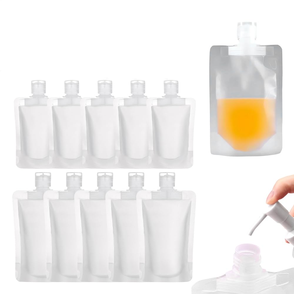 Drkicsy 10 PCS Portable Travel Fluid Makeup Packing Bag, Travel Pouches for Toiletries, Portable Fluid Packing Bags Refillable Cosmetic Container