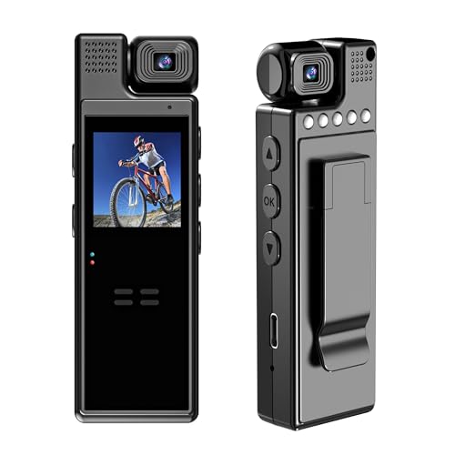 1080P Mini Body Camera, 180° Rotatable Lens, 6 Hours Video Recording, Motion Detection, Night Vision, Wearable Sports Camera for Cycling, Law Enforcement, Security