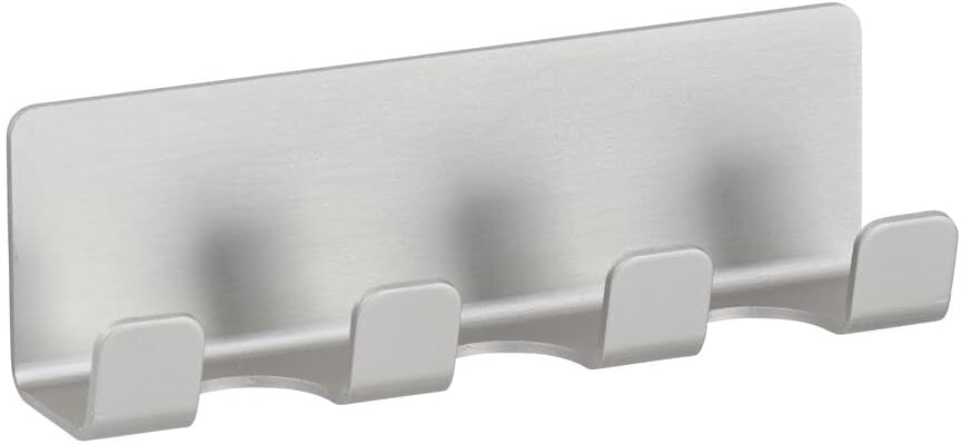 mDesign Strong Self-Adhesive Wall Mount Rustproof Aluminum Metal Bathroom Shower Hooks Racks Organizer for Loofahs, Mens and Womens Razors - Silver