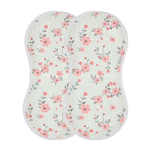 Flowers Cotton Burp Cloths Easy Care Milk Spit Up Cloth for Babies Girls and Boys Set of 2, 22x11in