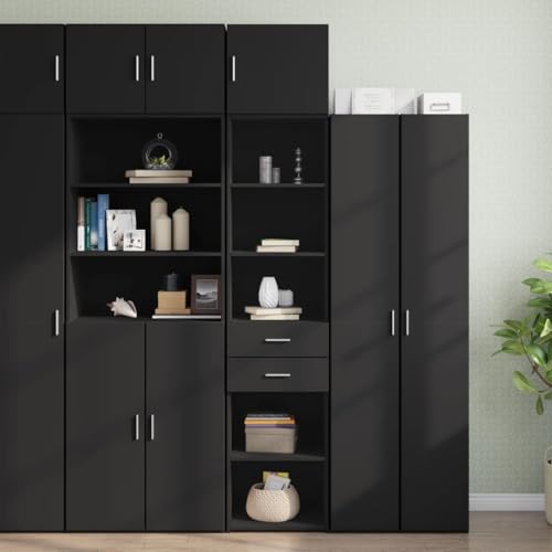 Gecheer Armario Estrecho Madera de ingeniería Negro 45x42,5x225 cm,Armario Multiusos,Mueble Auxiliar