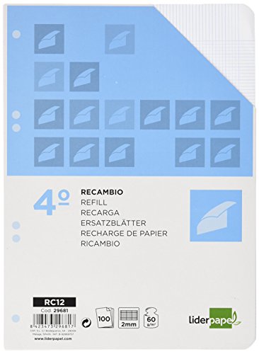 RECAMBIO LIDERPAPEL CUARTO 100 HOJAS 60G/M2 MILIMETRADO SIN MARGEN 6 TALADROS