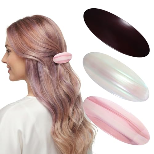 HJZHII 3Pcs Acetate Hair Barrette for Women, Large Vintage Snap Hair Clip French Tortoise Shell Hair Clips for Women Girls Thick Hair