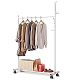 FKUO Heavy Duty Clothing Garment Rack on Wheels, 3-in-1 Clothes Hanging Rack with Storage Shelf and 2 Triple Hooks
