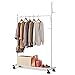 FKUO Heavy Duty Clothing Garment Rack on Wheels, 3-in-1 Clothes Hanging Rack with Storage Shelf and 2 Triple Hooks