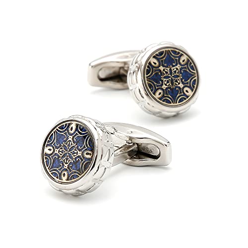 Cufflinks For Men Elegant Blue Pattern Cufflinks Round Shirt Cufflinks Classic Cuff Links For Men Business Gifts Valentine's Day Anniversary Birthday Christmas #TOP6