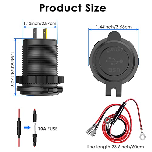 [2 Pack] 12V USB Outlet, Quick Charge 3.0 Dual USB Power Outlet with Touch Switch, Waterproof 12V/24V Fast Charge USB Charger Socket DIY Kit for Car Boat Marine Bus Truck Golf Cart RV Motorcycle, etc. - Thumbnail 7