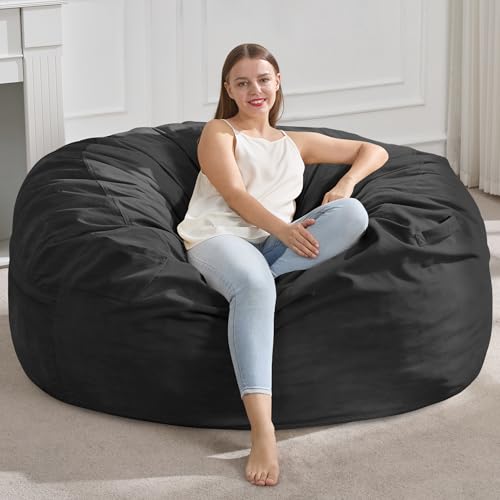 Image of Hobestluk Adults Bean Bag Chair 4FT Big BeanBag Chair Extra Large Oversized | Memory Foam,Removable Cover,Velvet Fabric,Storage Pocket,Handle,Breathable Lounge Chair for Bedroom Study Room | Black 4FT