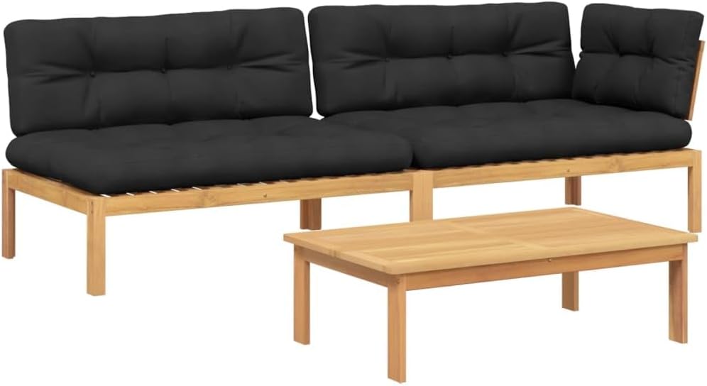 Pallet Sofa Set Black Solid Acacia Wood, Large Modular Outdoor Lounge for Patio, Garden, Balcony Furniture Patio Chair