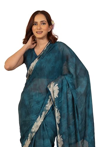 Image of MIRCHI FASHION Women Saree Floral Print Chiffon | Lightweight Festive Occasion Sari for Farewell and Functions with Unstitched Blouse Piece