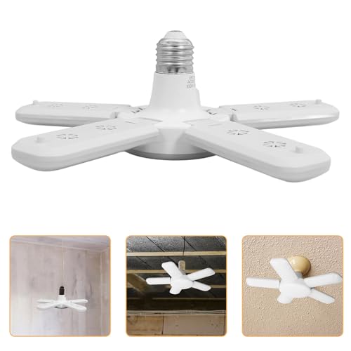 LOORGVEL Lámpara LED Plegable de 5 Aspas para Garaje, Bombilla LED Ahorro de Energía 55w Luz Fría 165-265v, Diseño Ventilador Ajustable para Iluminación del Hogar