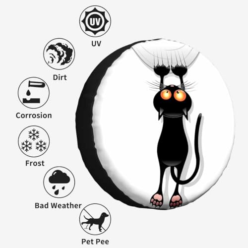 Image of Cat Spare Tire Cover for RV Trailer Angry Witch Cat Scratching The Curtain Wheel Protectors Weatherproof Polyester Tire Case for All Cars SUV Camper Travel 15 inch