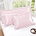 Homiest Ruffle Satin Pillowcase for Hair and Skin, Standard Size Satin Pillow Covers Silky Pillow Cases Set of 2, Satin Ruffled Pillowcase with Envelope Closure, Anti Wrinkle Pillow Shams (Blush Pink)