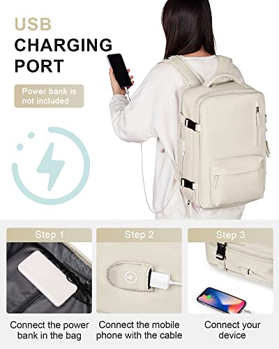 Carry On Backpack for Women, Airline Approved Large Travel Backpack Flight Approved, Waterproof 17 Inch Laptop Backpack Business Work Backpacks Bag Men Beige Mochila De Viaje