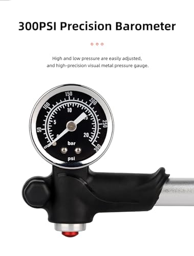 Shock Pump for Mountain, Road Bikes and Motorcycle - 300 Psi High Pressure for Front Fork and Rear Suspension Air Shocks Pump with Gauge -Portable Mini Pump with Air Bleed Button (Black)