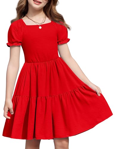 Arshiner Little Girl Summer Dresses Tie Back Beach Girls Red Dress Size 6