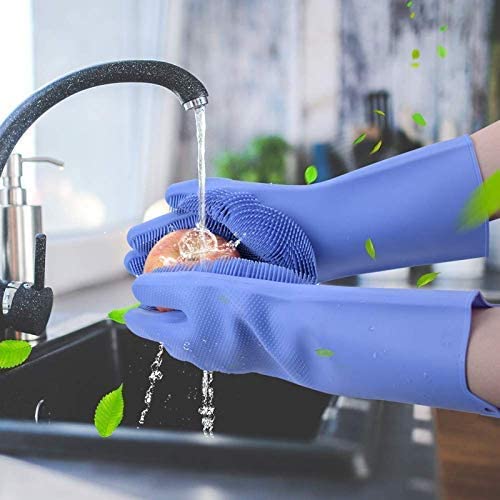 Image of Magic Silicone Cleaning Hand Gloves for Kitchen Dishwashing and Pet Grooming, Washing Dish, Car, Bathroom (multicolor) (C)(pack of)