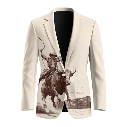 Yreiwoby Mens Western Blazer Casual West Cowboy Graphic Suit for