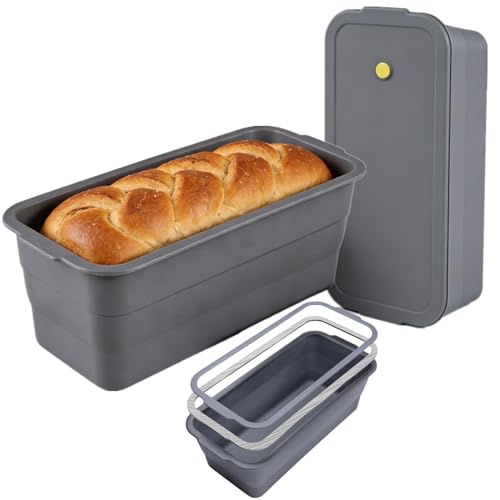 YXIAOO Large Silicone Bread Loaf Tin with Lid, Foldable Non Stick Loaf Pan for Toast Bread, Sourdough & Cake, Space Saving Collapsible Baking Tin, Oven Safe, Easy Clean