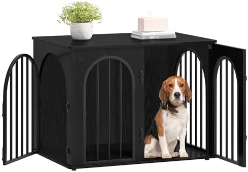 31.5” Wooden Dog Crate Furniture, Indoor Dog Kennel Dogs Cage for Small/Medium Dogs, Heavy Duty Dog Crates Decorative Pet House End Side Table TV Stand, Black DFC85104B 31.5” Wooden Dog Crate Furniture, Indoor Dog Kennel Dogs Cage for Small/Medium Dogs, Heavy Duty Dog Crates Decorative Pet House End Side Table TV Stand, Black DFC85104B