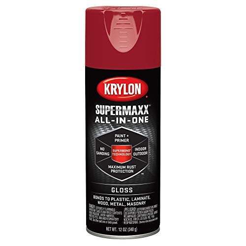 Krylon K08954007 SUPERMAXX All-In-One Spray Paint, Gloss, 12 Ounce Cherry Red