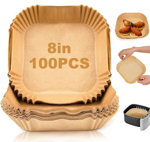 Image of AADHIK Air Fryer Paper Liners Parchment Baking Sheets | Disposable Cooking Tray Liners | Kitchen Accessories | 8 Inch Square Greaseproof Nonstick Paper | Heat Resistant Basket