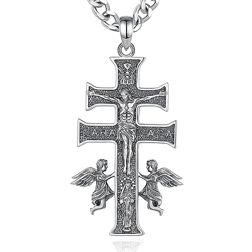 AEONSLOVE Cruz de Caravaca Plata para Hombre Mujer Collar con Cruz de Caravaca Plata de Ley 925 Colgante Cristo Religioso Joyas Amuleto de Protección Regalo Católico