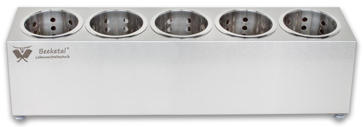 Beeketal 'BBK-5' Profi Gastro Besteckbehälter aus Edelstahl poliert inkl. 5 Köcher einreihig, entnehmbare Besteck Köcher, Oberfläche leicht abgeschrägt - Abmessung (L/B/H): ca. 625 x 150 x 185 mm