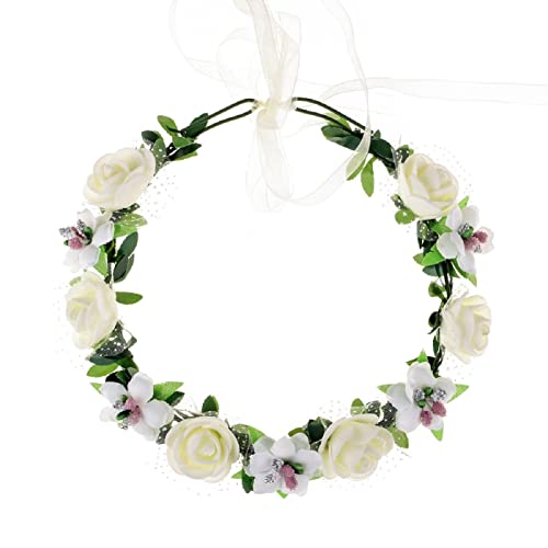 Love Sweety Delicate Dew Women Flower Headband Bridal Floral Crown Wreath Girls BOHO Garland Halo(1# White) - Thumbnail 2