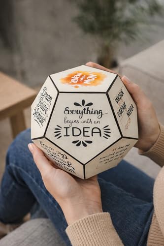 Image of Inspirational 12-Face Desk Sculpture, Motivational Quotes Polyhedron Decor, Modern Tabletop Showpiece for Office, Home, Study Room, Creative Gift Item (Inspirational Quotes)