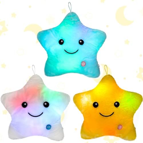 3 Pack Star Shaped Lighted Plush Pillow Stuffed Cushion