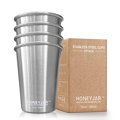 Honeyjar Stainless Steel Cups For Kids 12Oz/350Ml (4 Pack), Stainless Steel Tumbler, Kids Cups, Camping Stainless Steel Cups, Stackable Metal Drinking Glasses, Bpa Free, Stackable, Durable. #TOP13
