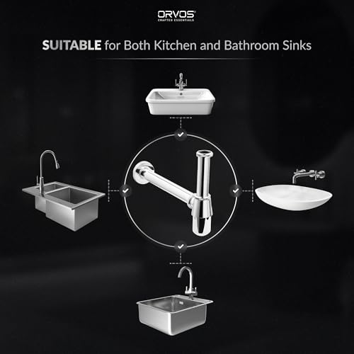 Image of Orvos Bottle Trap, Brass Body with Stainless Steel Pipes, Curved, for Sinks and Wash Basins