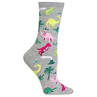Hot Sox Women's Funny Animal Crew Socks-1 Pair Pack-Cool & Cute Wordplay Novelty Fashion Gifts, Dinosaurs (Gray Heather), 4-10