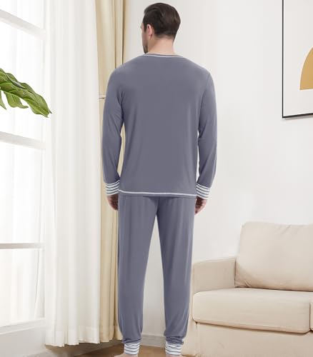 Image of NACHILA Mens Pajamas Set Long Sleeve Henley Sleepwear Top Soft Jogger Pants Pajamas Cool Pjs Set,Viscose Made from Bamboo