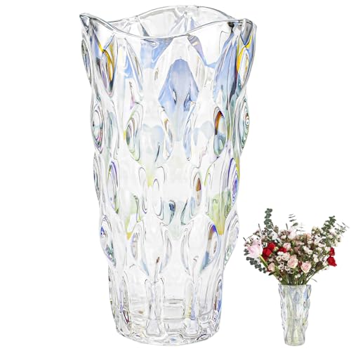 YBCCBY Vase Flowers Glass Thickened Crystal Glass Vase 23cm Large Glass Vase Crystal Coloured Flower Vases for Living Room Dining Bedroom Home Decor, Wedding Table Ceterpiece, Housewarming Gift (1)
