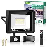 Tailcas Security Lights Outdoor Motion Sensor, 30W PIR Light with Remote Control, IP66 Waterproof Sensor Outdoor, 2700LM LED Floodlights Mains Powered for Garden,Yard, Garage, Black