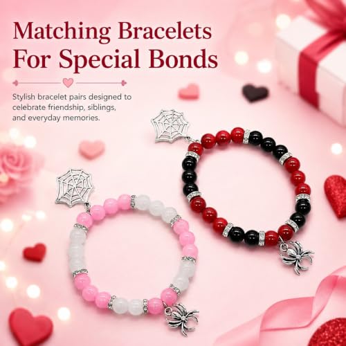 Image of Spider-Man Inspired Couple Bracelets 2pcs - Magnetic Attraction Heart Charm, Glass Beads, Spider Pendant, Marvel Theme Party Accessory, Valentine's Day Gift, Suitable for All Seasons