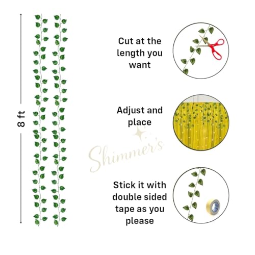 Image of Shimmers Mehndi Decoration Kit 15 Pcs Set, Mehndi Foil Banner with Yellow Green Net Curtain, Artificial Money Plant Strings, Marigold Flowers, Ribbon for Haldi Mehendi Function Decor