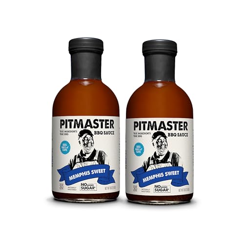 True Made Foods Pitmaster Memphis Sweet Barbecue Sauce - True Pitmaster Memphis-Style BBQ Sauce, No Sugar Added, Keto, Whole30 & Paleo Friendly - 18oz, 2 Pack - Ideal for RIbs, Pork, Chicken and Steaks